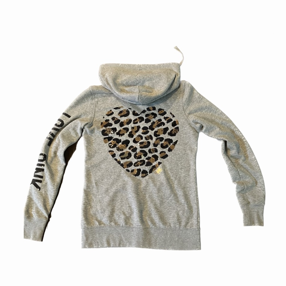 Love pink heart cheetah print zip up size small